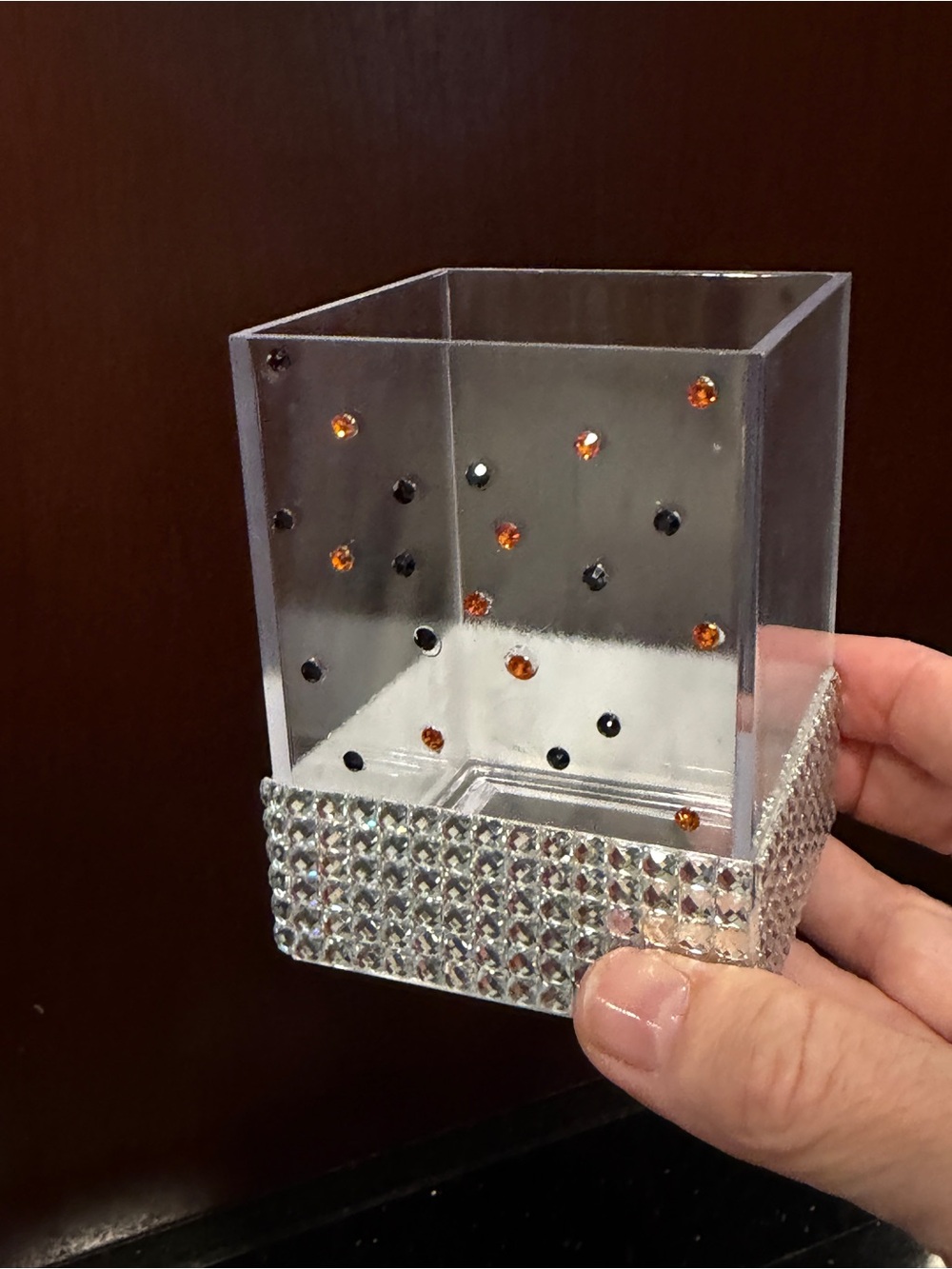 Memo note holder, pen cup, and three pens for Halloween decor / crystal & beads - Picture 6 of 11